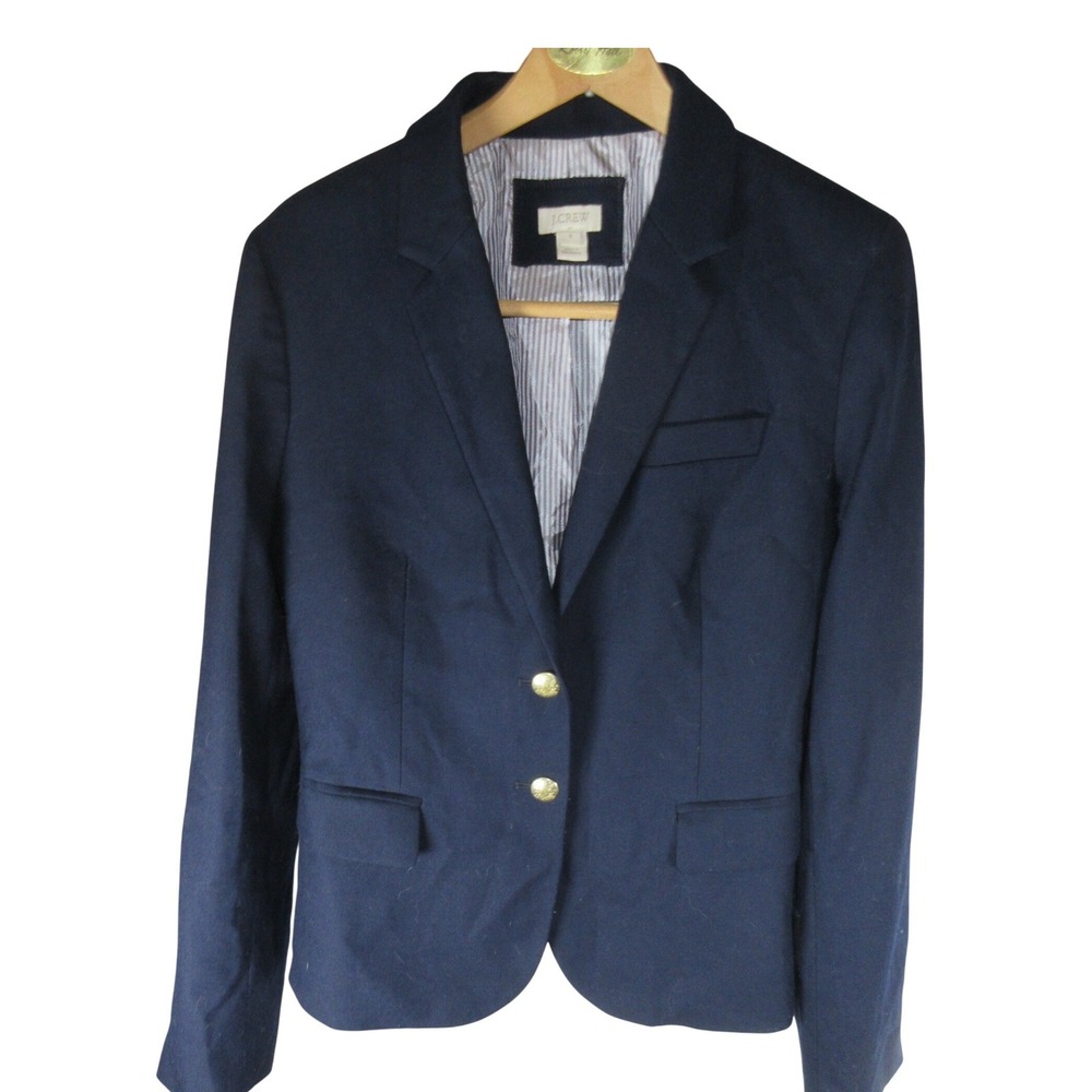 J.Crew Navy Blue Wool Blend Schoolboy Blazer Gold Buttons Size 8 92480